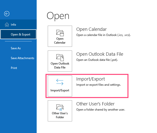 Run the Import/Export wizard in Outlook