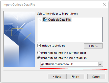 Import your PST into your mailbox