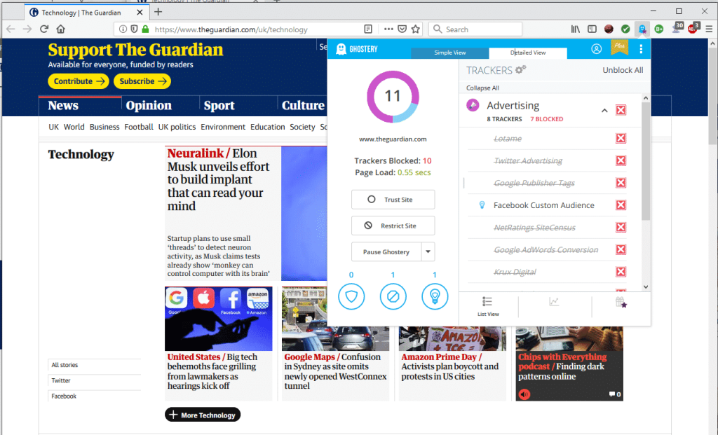 Firefox with Ghostery