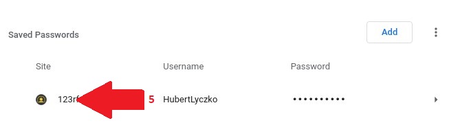 Select the password to delete