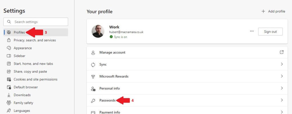 Under Profiles select Passwords