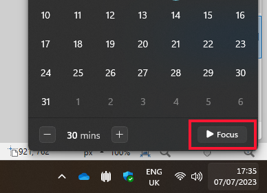 Open Focus from the system tray calendar