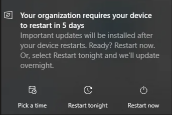 Restart now, pick a time, or just choose Restart Tonight, whenever is convenient